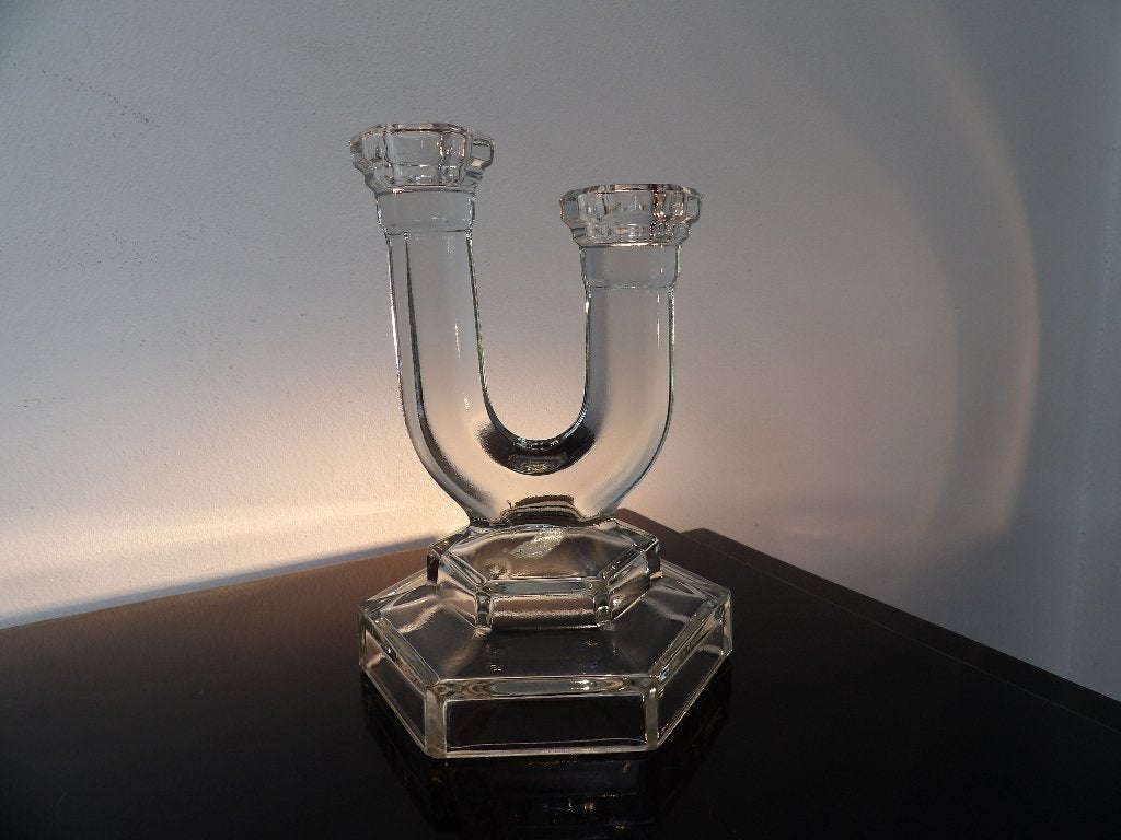 Art Deco Kandelaar Walther & Sohne, transparant glas, Antiek en Kunst, Ophalen of Verzenden, Glas