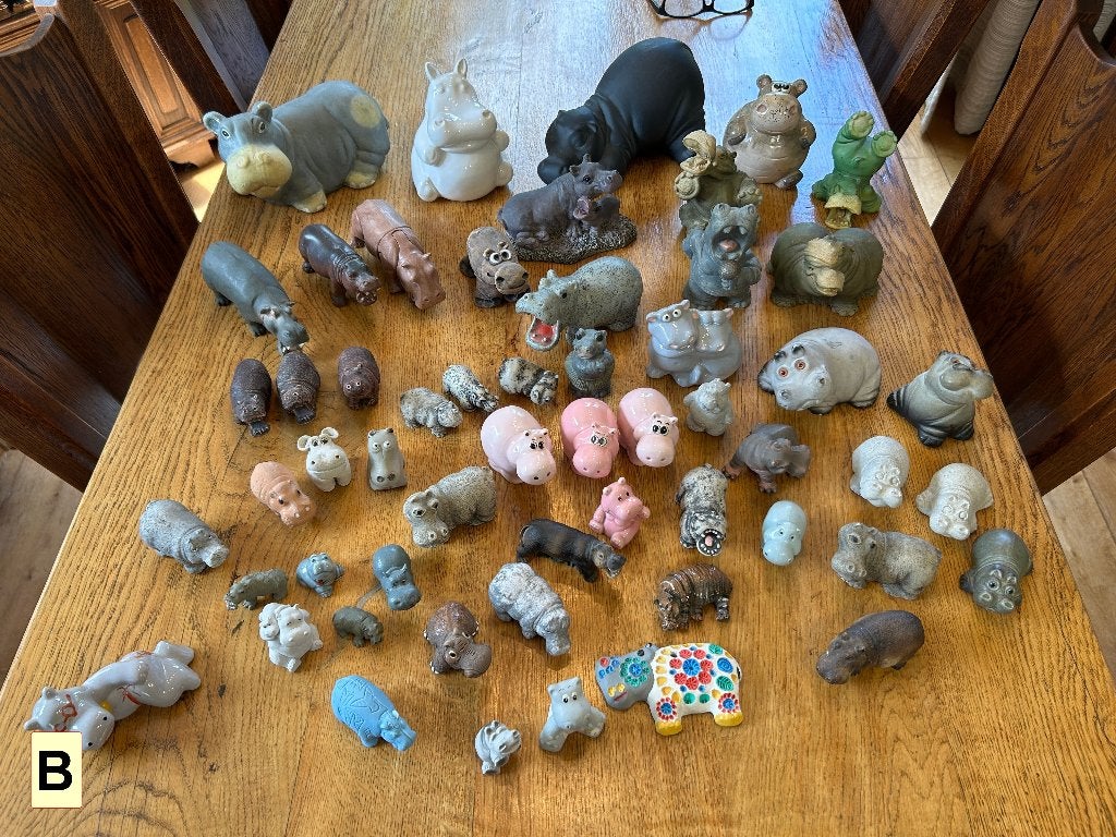 Grote verzameling dierfiguren Nijlpaarden div materialen, Ophalen of Verzenden, Zo goed als nieuw, Wild dier, Beeldje of Figuurtje