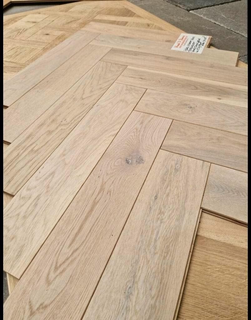 EIKEN VISGRAAT PARKET KANT EN KLAAR GEOLIED, Ophalen of Verzenden, Nieuw, 75 m² of meer, Parket