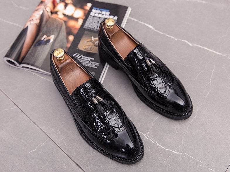 Zwarte heren lak loafers met kwastjes schoenen instappers, Verzenden, Nieuw, Zwart, Loafers
