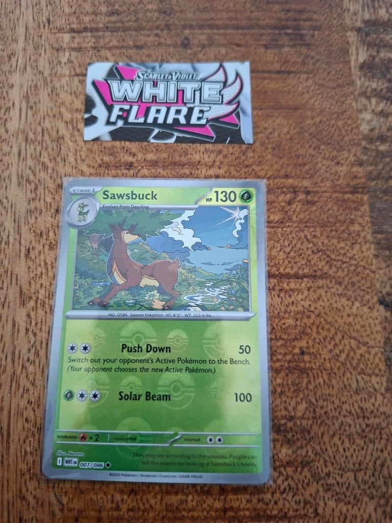 Pokemon Sawsbuck (pokeball) (007/082) – White Flare, Ophalen of Verzenden, Nieuw, Losse kaart, Foil