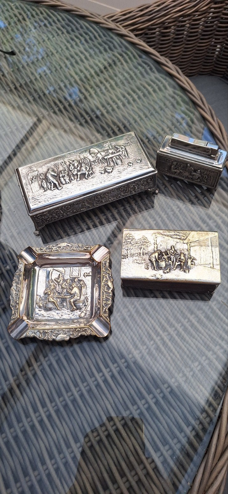 verzilverde vintage rokersset, Ophalen of Verzenden, Gebruikt, Overige typen
