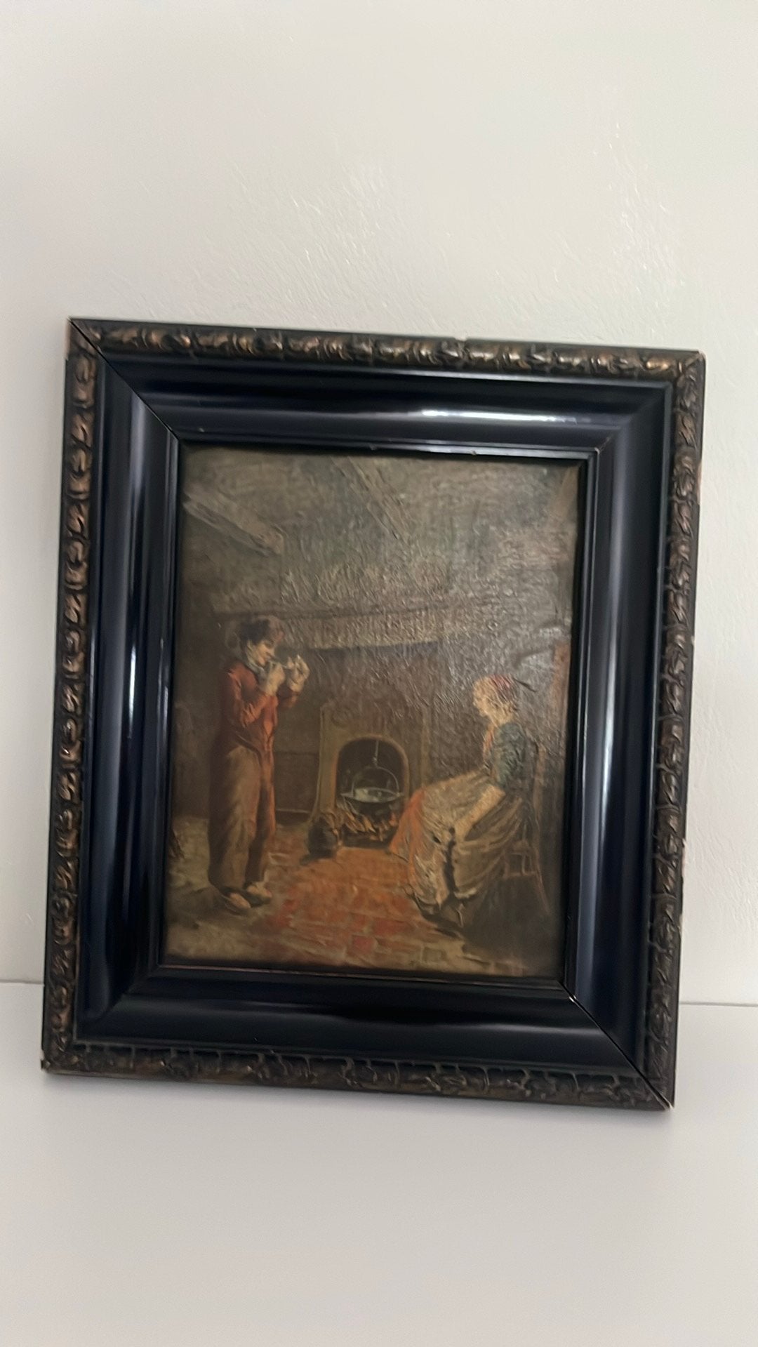 Oud Hollands Tafereel Schilderij - Gezellig Binnenhuis, Ophalen of Verzenden