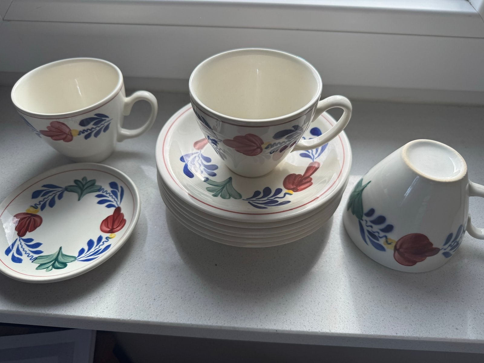 Set boerenbont Koffiekopjes en Schotels en 2 petitfour, Ophalen of Verzenden
