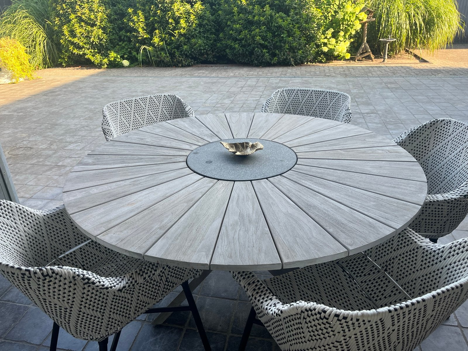 Complete Hartman tuinset met 5 stoelen en ronde tafel, 5 zitplaatsen, Gebruikt, Eettafel, Ophalen of Verzenden