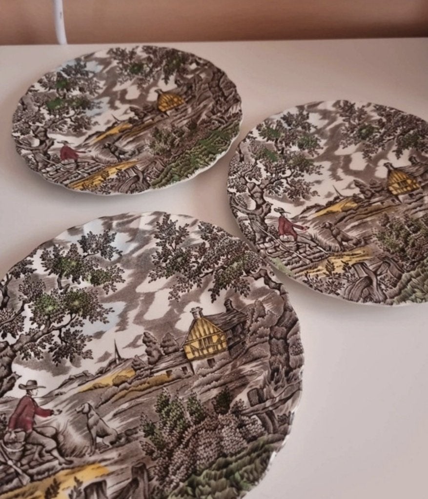 Vintage servies set van 3 bordjes The Hunter van Myott, Ophalen of Verzenden