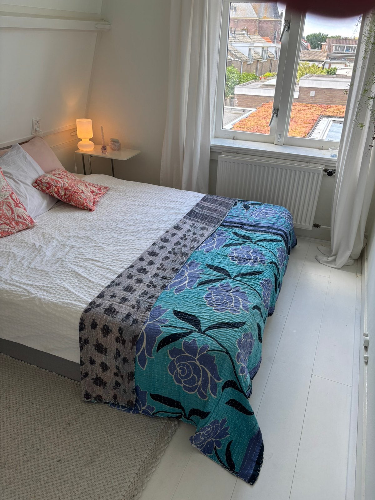 Prachtige handgemaakte vintage quilt uit India, Huis en Inrichting, Woonaccessoires | Plaids en Woondekens, Ophalen of Verzenden