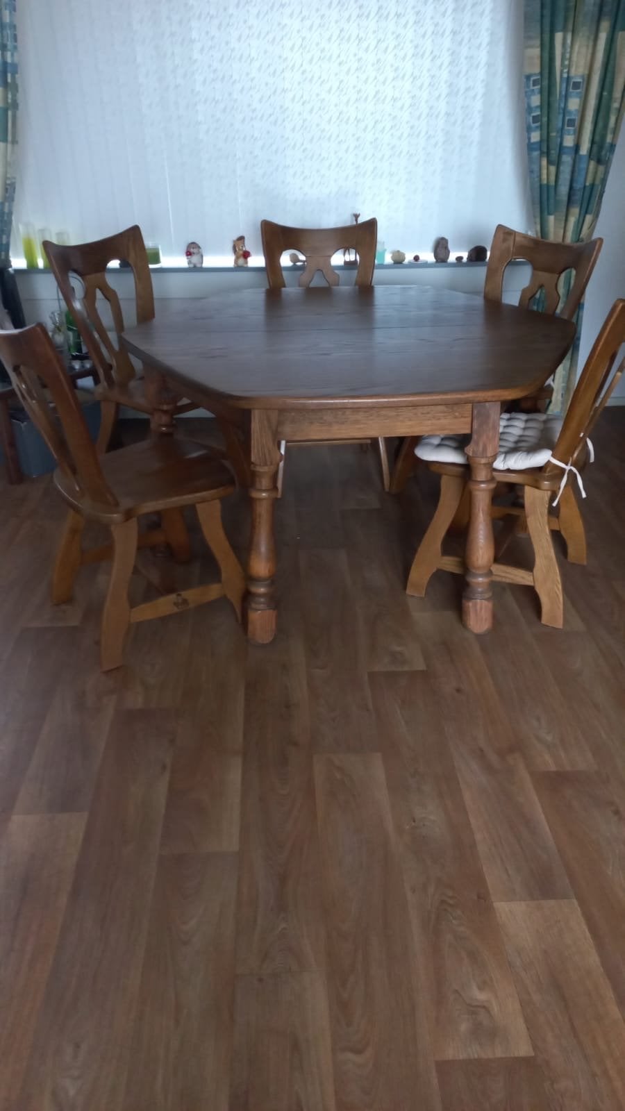 Zware eikenhouten eethoek met 6 stoelen, Ophalen, Gebruikt, Eikenhout, Vijf personen of meer