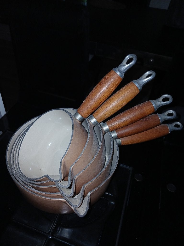 Le Creuset casseroles 5 delig !, Gietijzer, Zo goed als nieuw, Le Creuset, Pannenset