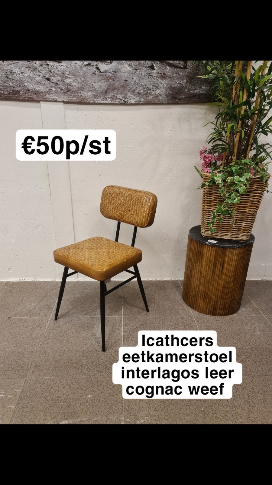 nieuwe icatchers eetkamerstoel vettel leer cognac weef €50ps, Ophalen, Bruin, ., Nieuw