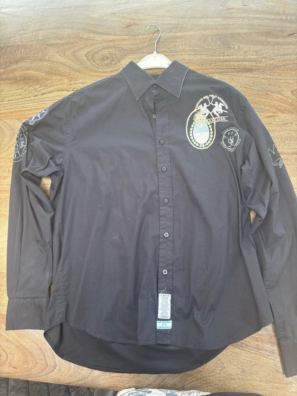 La Martina overhemd zwart met patches - Maat XL, Ophalen of Verzenden, Gedragen, Zwart, Halswijdte 43/44 (XL)