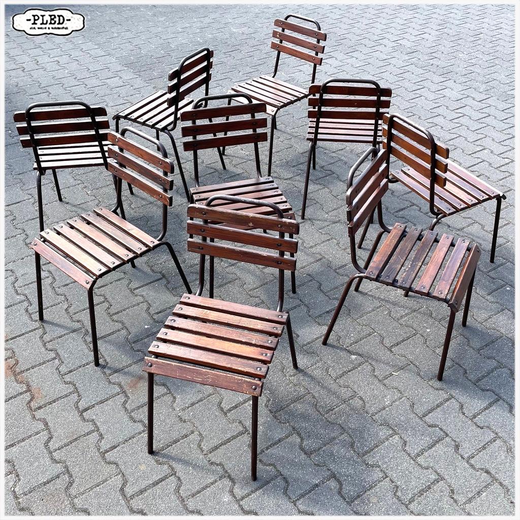 5 stapelbare vintage terrasstoelen Stoelen zithoogte 40cm, Ophalen, Gebruikt, Bruin, Vintage
