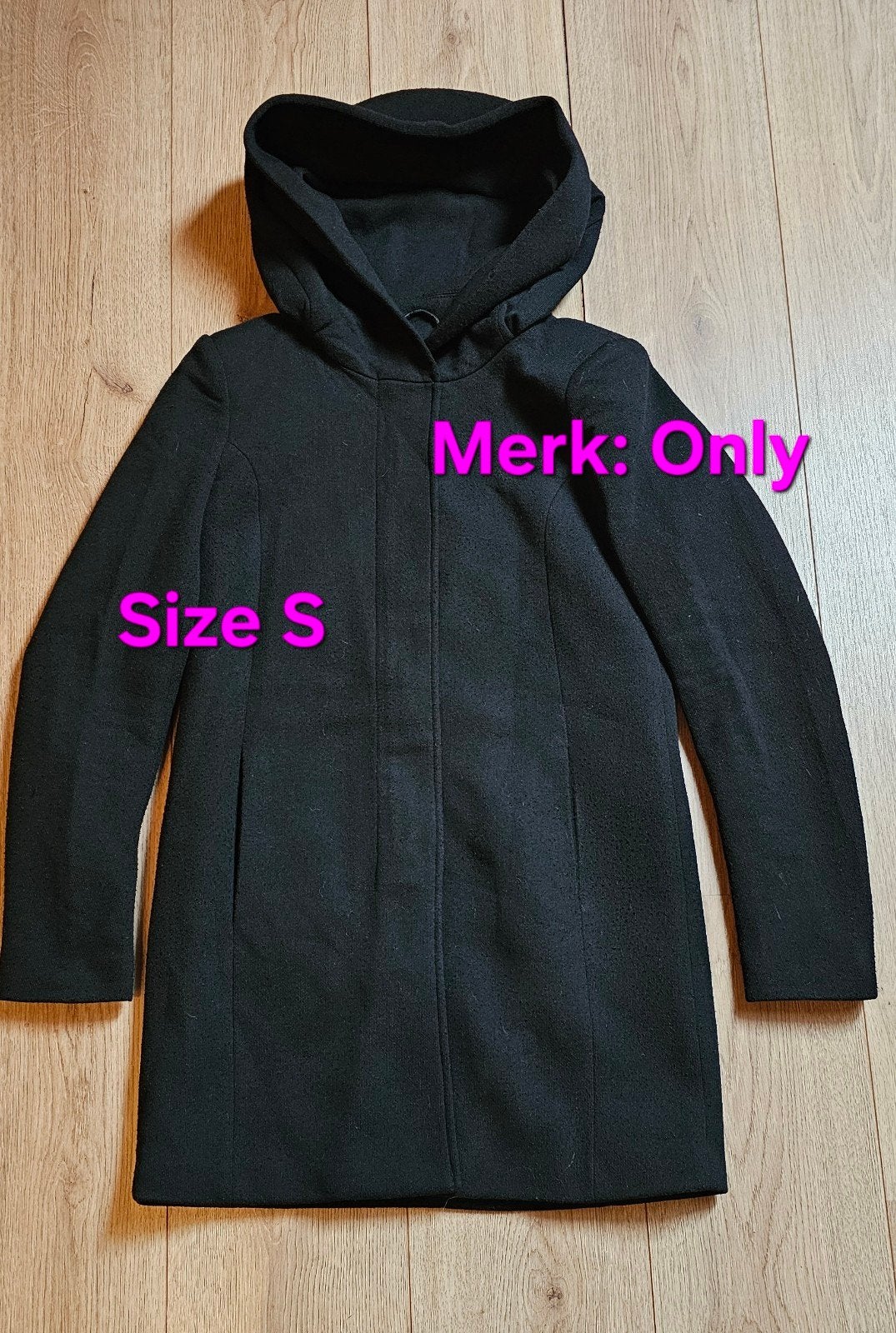 Dames jas, jas S, only jas, zwarte jas, lange jas, maat s,, Kleding | Dames, Only, Zwart, Ophalen of Verzenden, Zo goed als nieuw