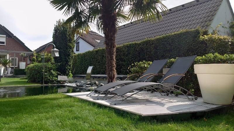 Luxe rvs ligbedden teak arm en rug met pomp + wieltjes, Ophalen of Verzenden, Nieuw