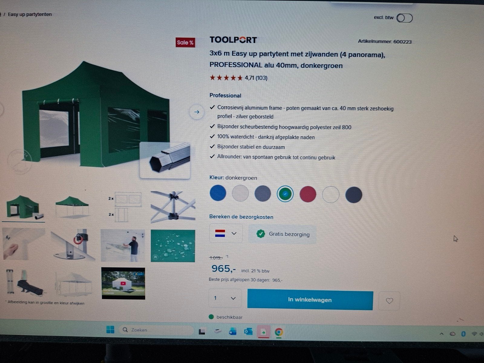 Party tent zware uitvoering 3x6 meter toolport, Ophalen, Opvouwbaar, Partytent, Minder dan 4 meter