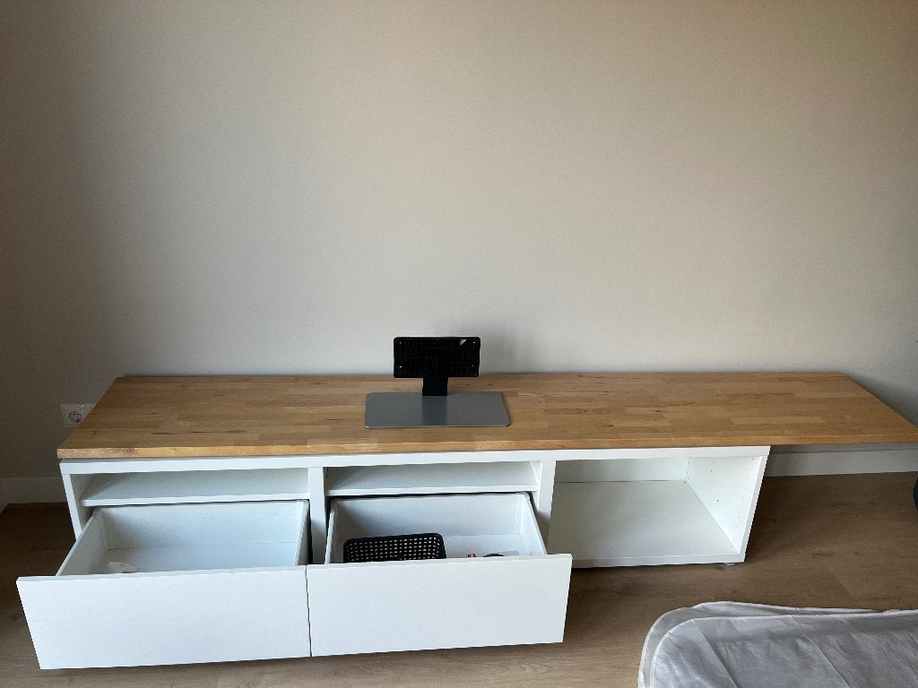 Tv meubel wit teab, Ophalen, 150 tot 200 cm, Zo goed als nieuw, Minder dan 100 cm