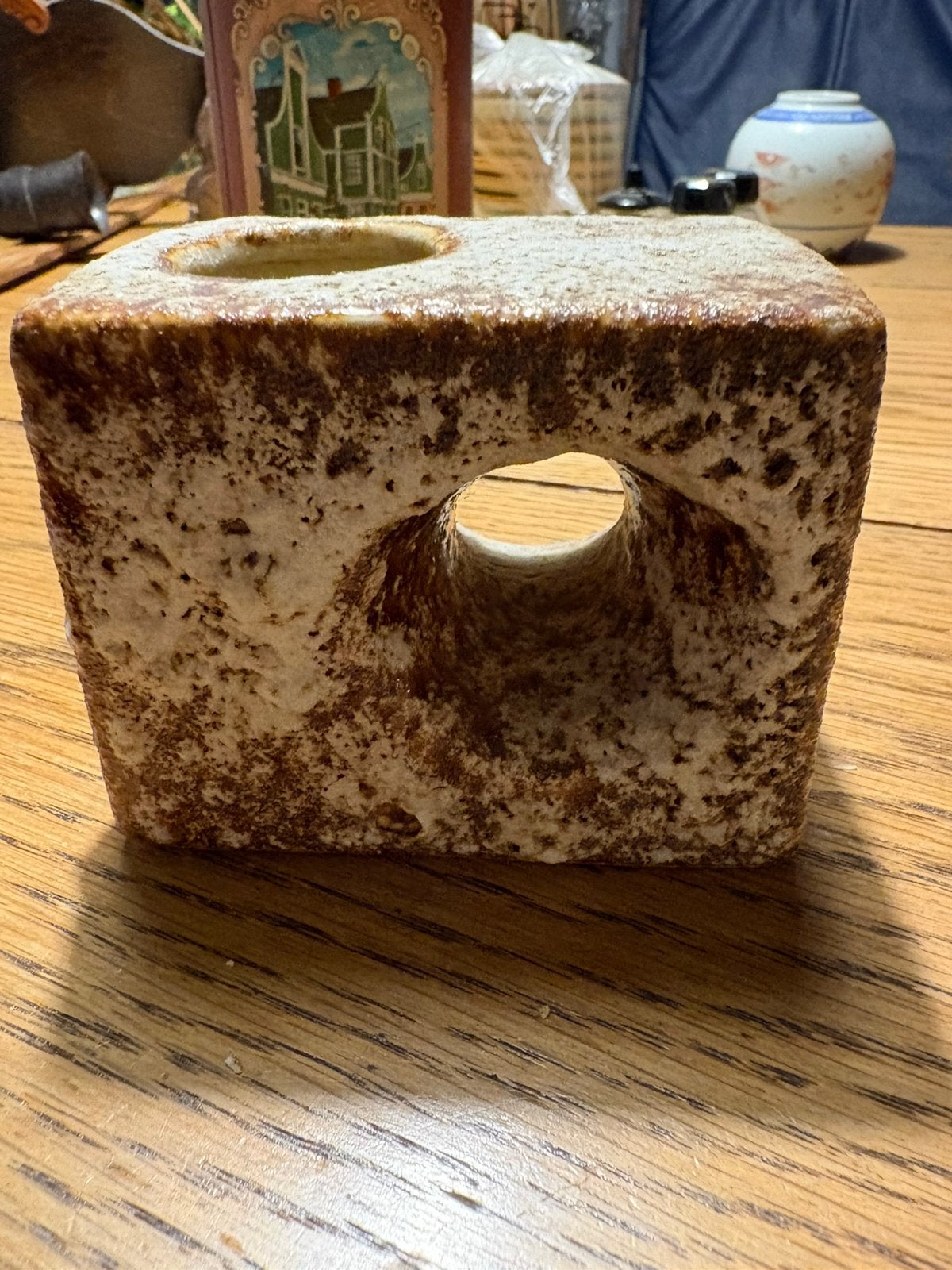 Lava , Vintage vaas , Rechthoekig , creme met beige 10x7x8, Ophalen of Verzenden