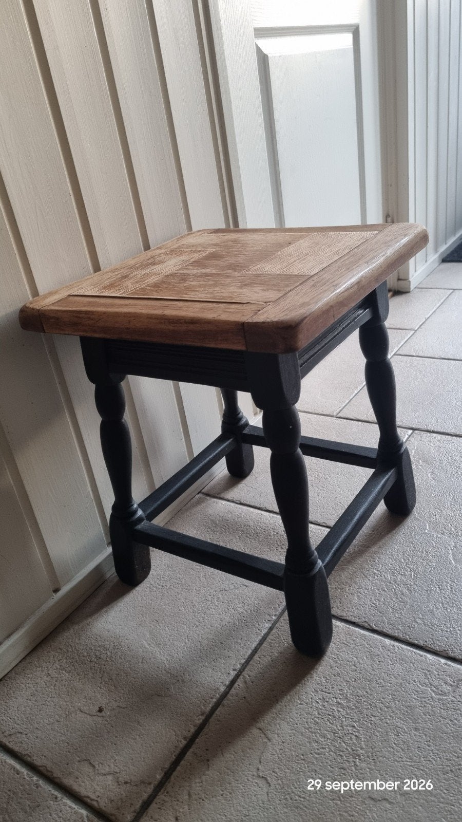 vintage / antieke Houten bijzettafel - 38x38x44 cm, Ophalen, Rechthoekig, Minder dan 55 cm