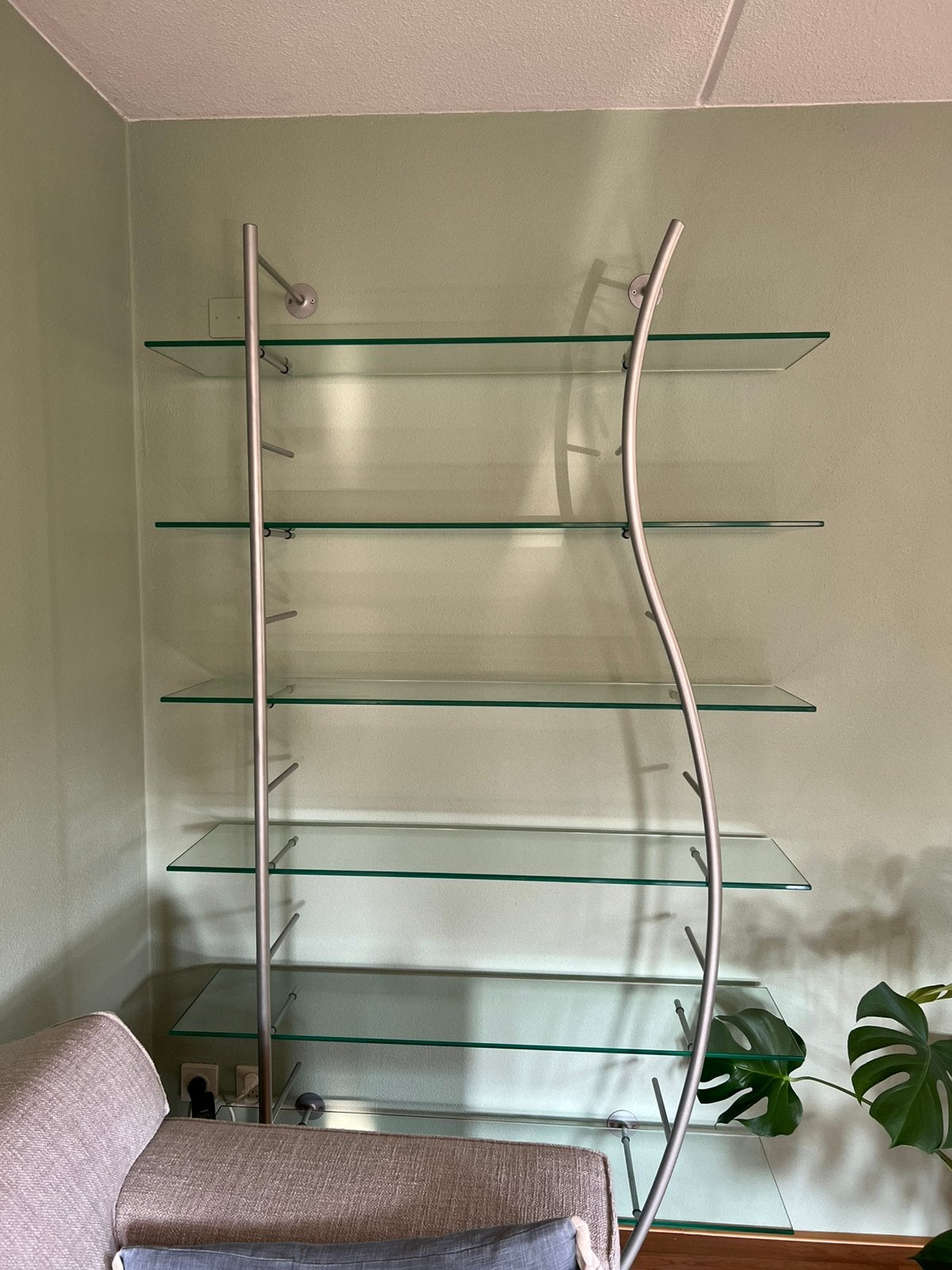 Vintage open wandkast uit 1993 met metalen staanders, Ophalen, Minder dan 150 cm, 25 tot 50 cm, Glas