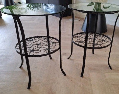 2 IKEA KLINGSBO bijzettafels, Ophalen, Minder dan 55 cm, Gebruikt, Rond