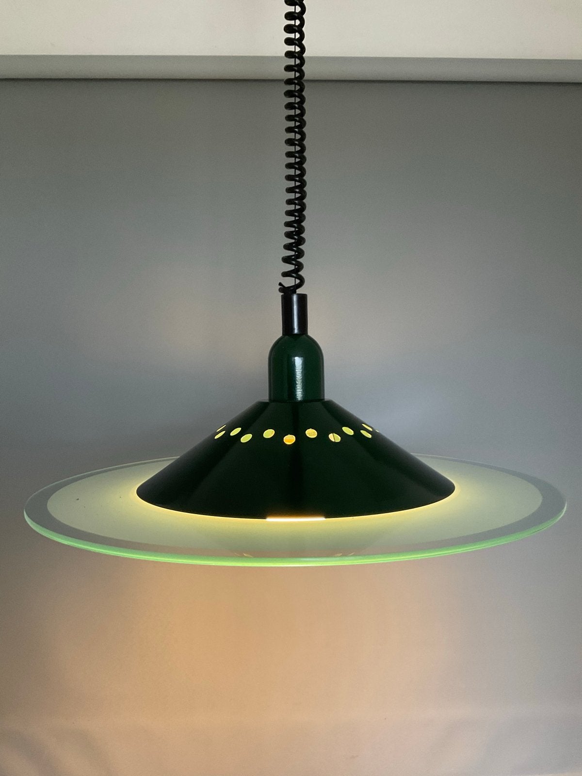 Herda Plafondlamp Jaren '80 - Groen Metaal & Glas, Gebruikt, Vintage, Glas, E27 (groot)