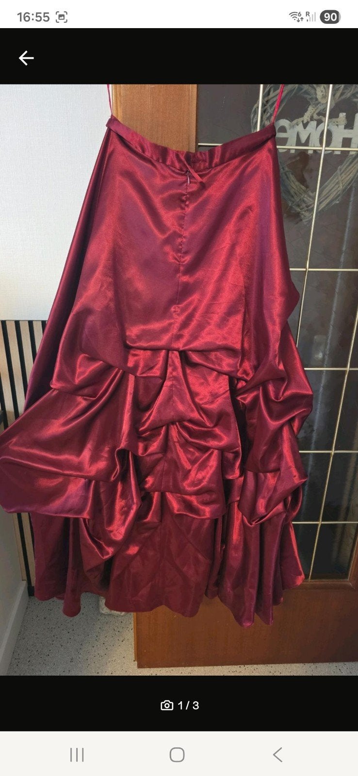 Bordeauxrode satijnen rok met ruches, Kleding | Dames, Maat 38/40 (M), Ophalen of Verzenden, Onbekend, Zo goed als nieuw