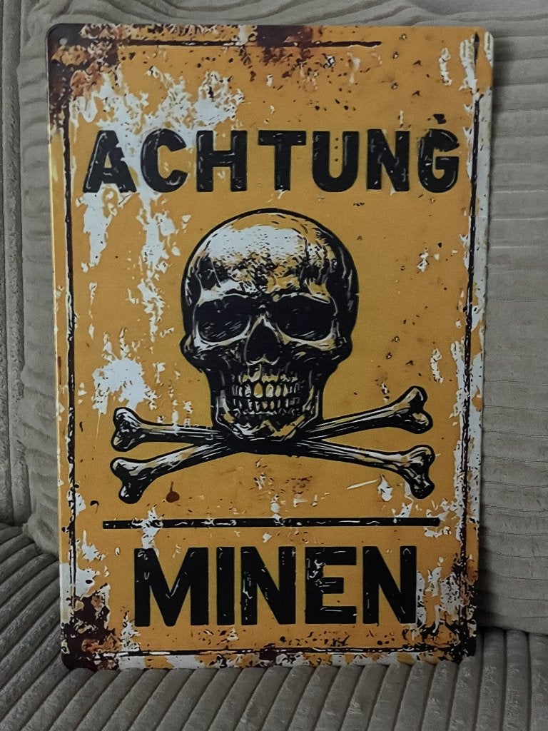 Achtung Minen! metalen bord (Old Look), Www.pand50.nl, Ophalen of Verzenden, Duitsland, Printer 29B Coevorden