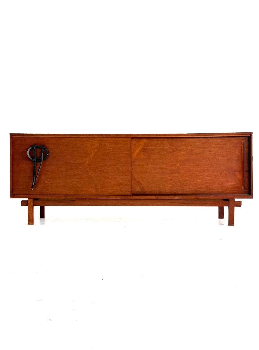 Vintage teakhouten sideboard, Jean Batenburg ‘60, Vintage retro buisframe design rotan webbing papercord deens, Jean Batenburg