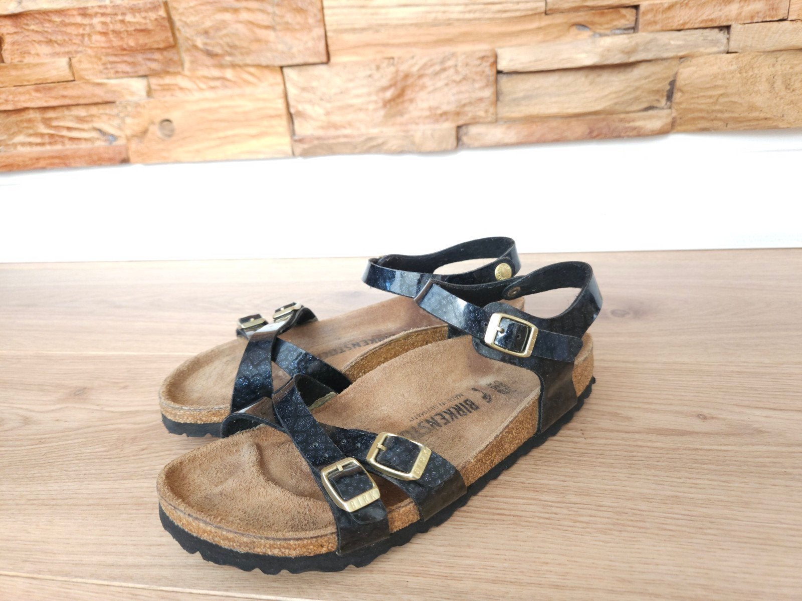 Birkenstock Kumba Magic Snake maat 38 sandalen slippers zwar, Zwart, Zo goed als nieuw, Birkenstock, Sandalen of Muiltjes