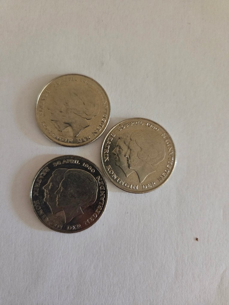 2 1/2 gulden dubbele kop 1980 3x, Ophalen of Verzenden, Koningin Beatrix, 2½ gulden