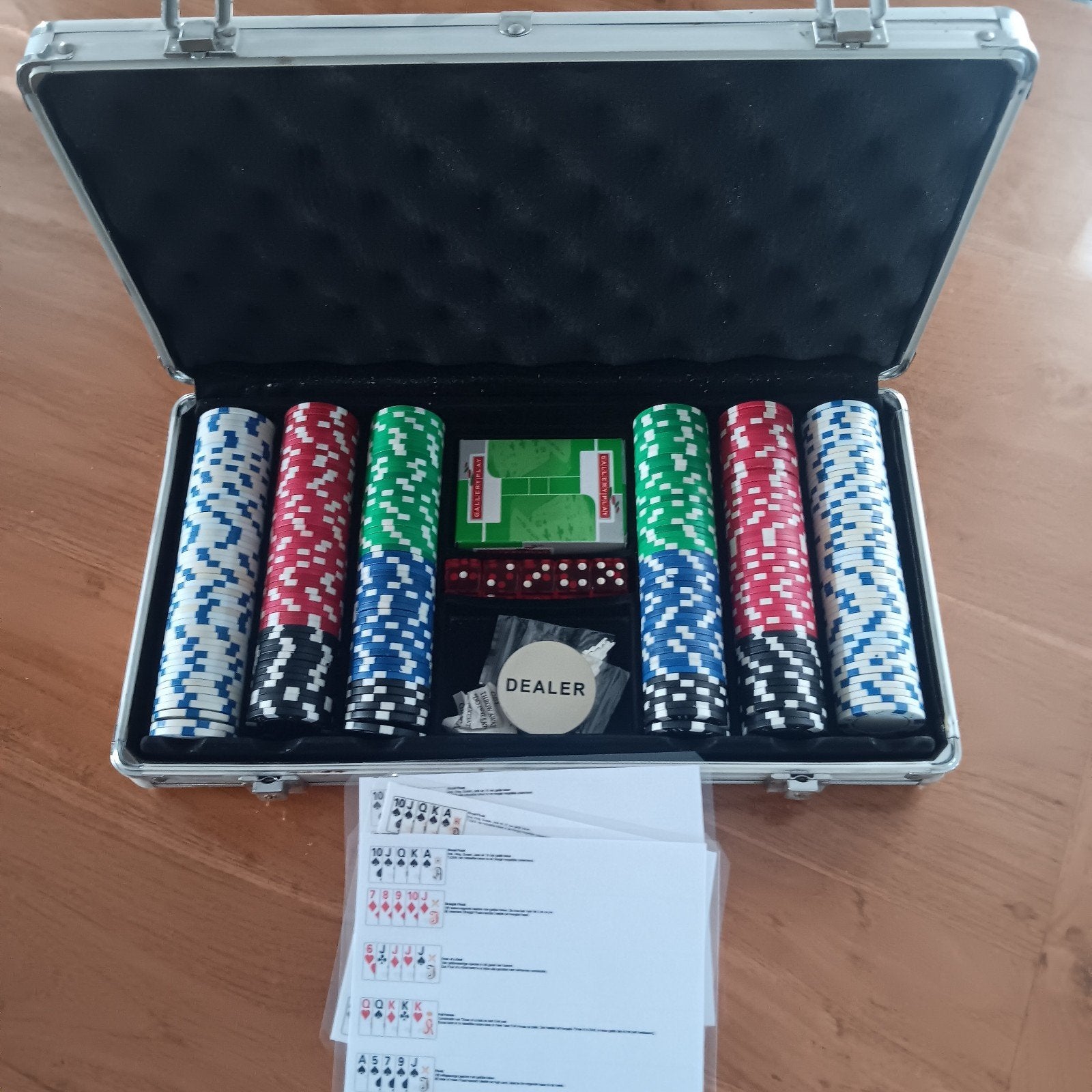 Pokerset in aluminium koffer met fiches en kaarten, Drie of vier spelers, Ophalen, Zo goed als nieuw