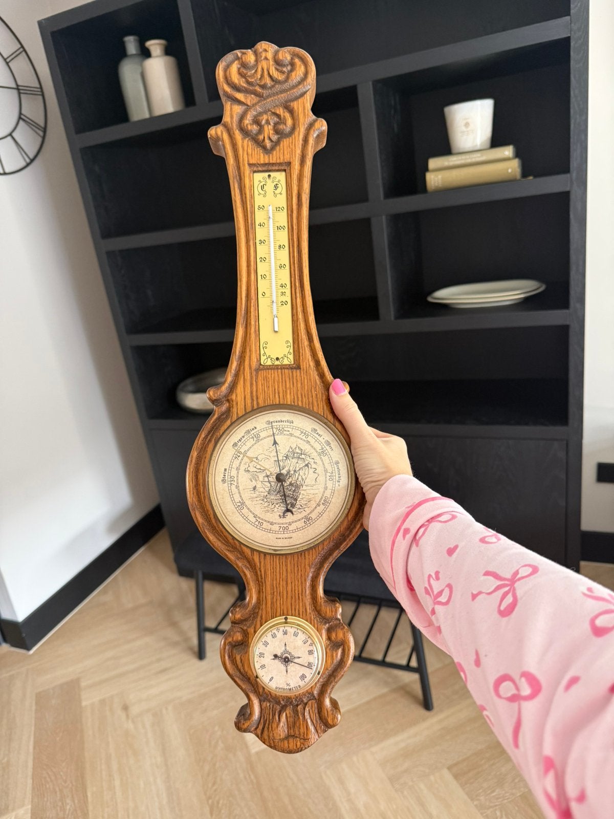 Prachtige vintage barometer/thermometer, Ophalen, Zo goed als nieuw