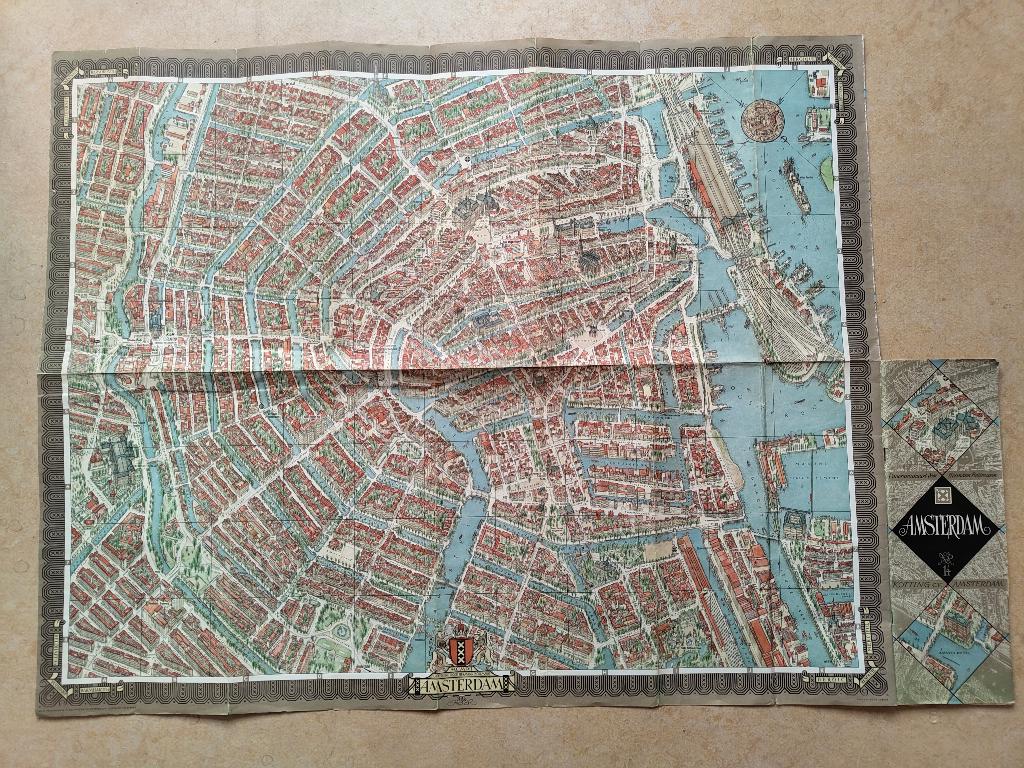 Prachtige panoramakaart Amsterdam 1956 door Hermann Bollmann, Ophalen of Verzenden