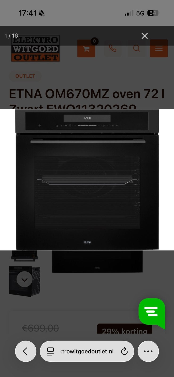 ETNA inbouw oven 60 nis. model: OM670MZ, Ophalen, Nieuw