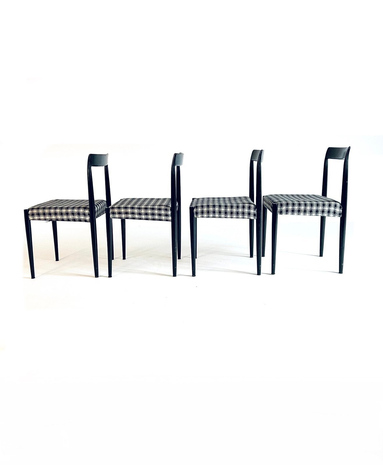 Set van 4 vintage eetkamerstoelen, Lübke ‘70, Hout, Gebruikt, Vintage retro buisframe design rotan webbing papercord deens, Zwart