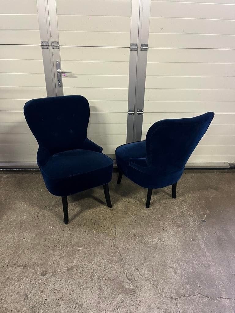 3 stuks Luxe blauwe velvet horeca hotel restaurant fautuils, Ophalen, Minder dan 50 cm, 75 tot 100 cm, Zo goed als nieuw
