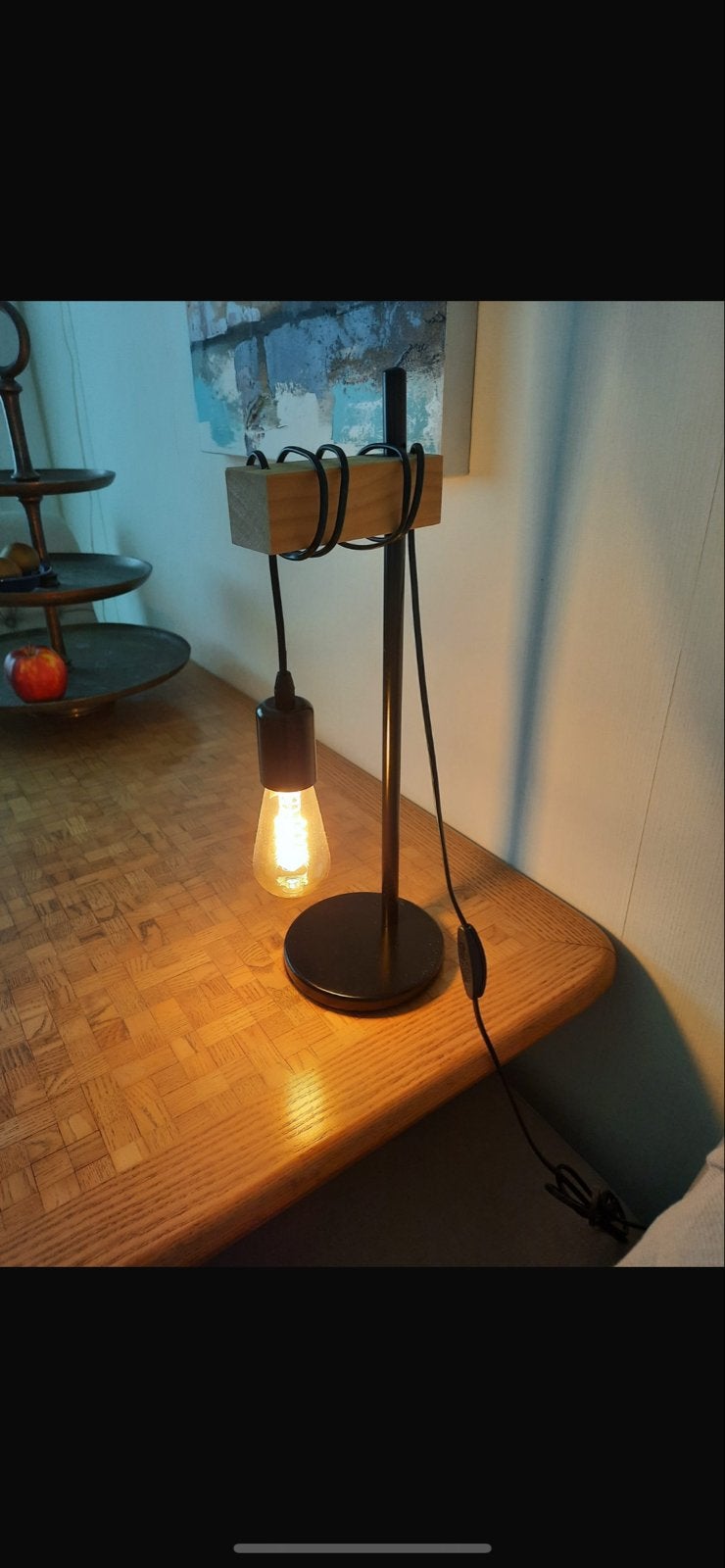 Unieke tafel lamp met houten accent, Ophalen of Verzenden, Zo goed als nieuw, Hout, Minder dan 50 cm