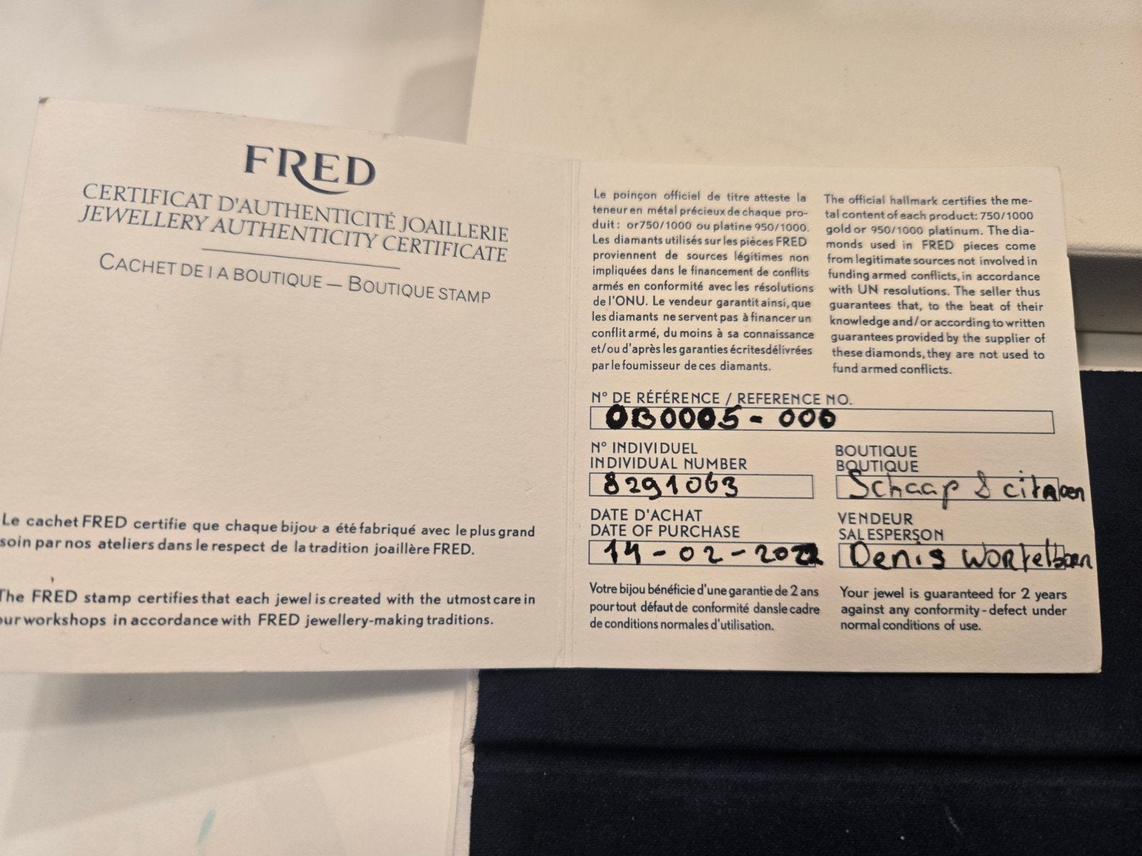 FRED Force 10 Grand Modèle 18K witgoud + 2 kabels, Ophalen of Verzenden, Gebruikt, Zilver, Goud