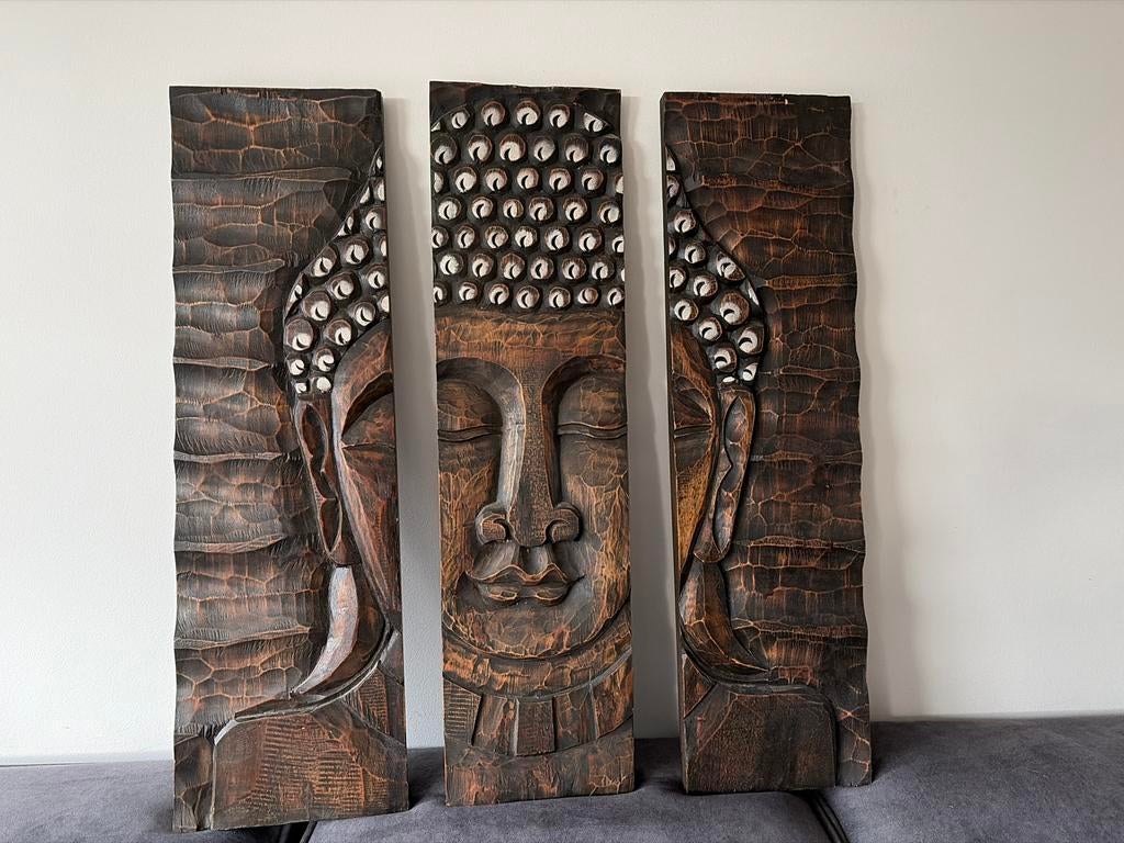 Houten Boeddha 3-luik Wanddecoratie - Aziatische Woondecorat, Ophalen, Gebruikt