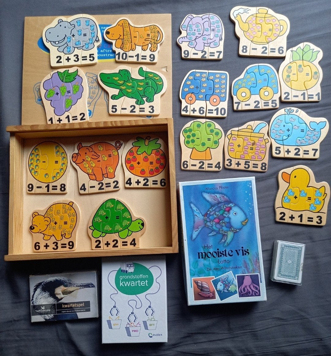 Houten rekenpuzzel, bingo, kwartet en kaarten, Vijf spelers of meer, Ophalen of Verzenden, Gebruikt