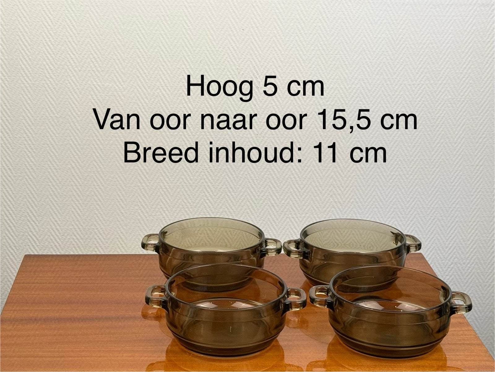 Set van 4 vintage rookglazen soepkommen met oren, Ophalen of Verzenden