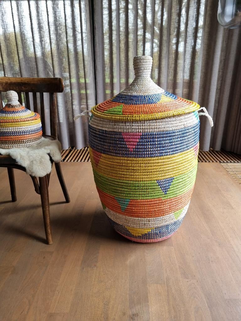 afrikaanse wasmand multicolor handgemaakt uit Senegal, Mand, Rond, Nieuw, Ophalen of Verzenden