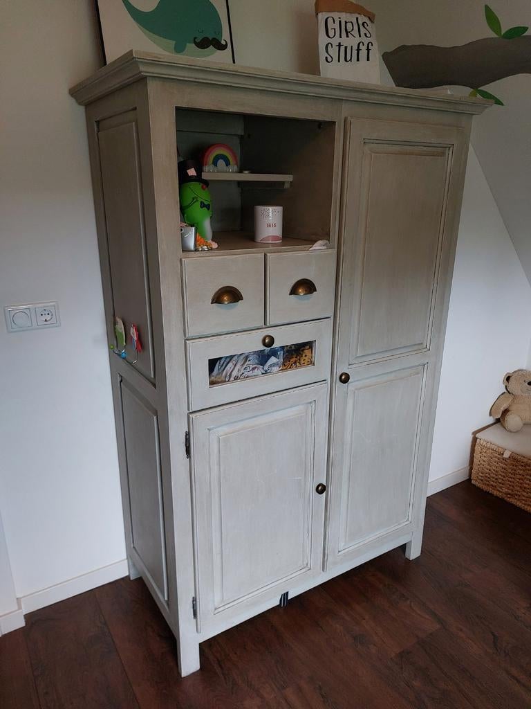 Vintage houten kast met lades en deuren, Ophalen, Gebruikt, Met deur(en), 50 tot 100 cm