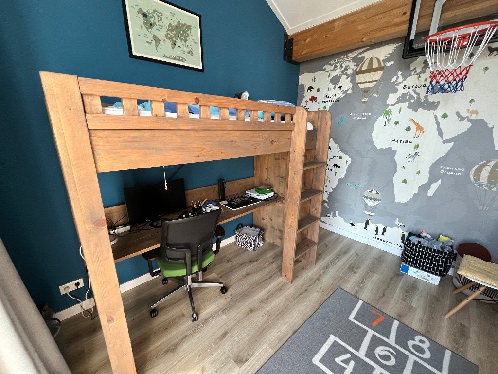 Steigerhouten hoogslaper met bureauplanken, Ophalen, Gebruikt, 90 cm, Eenpersoons