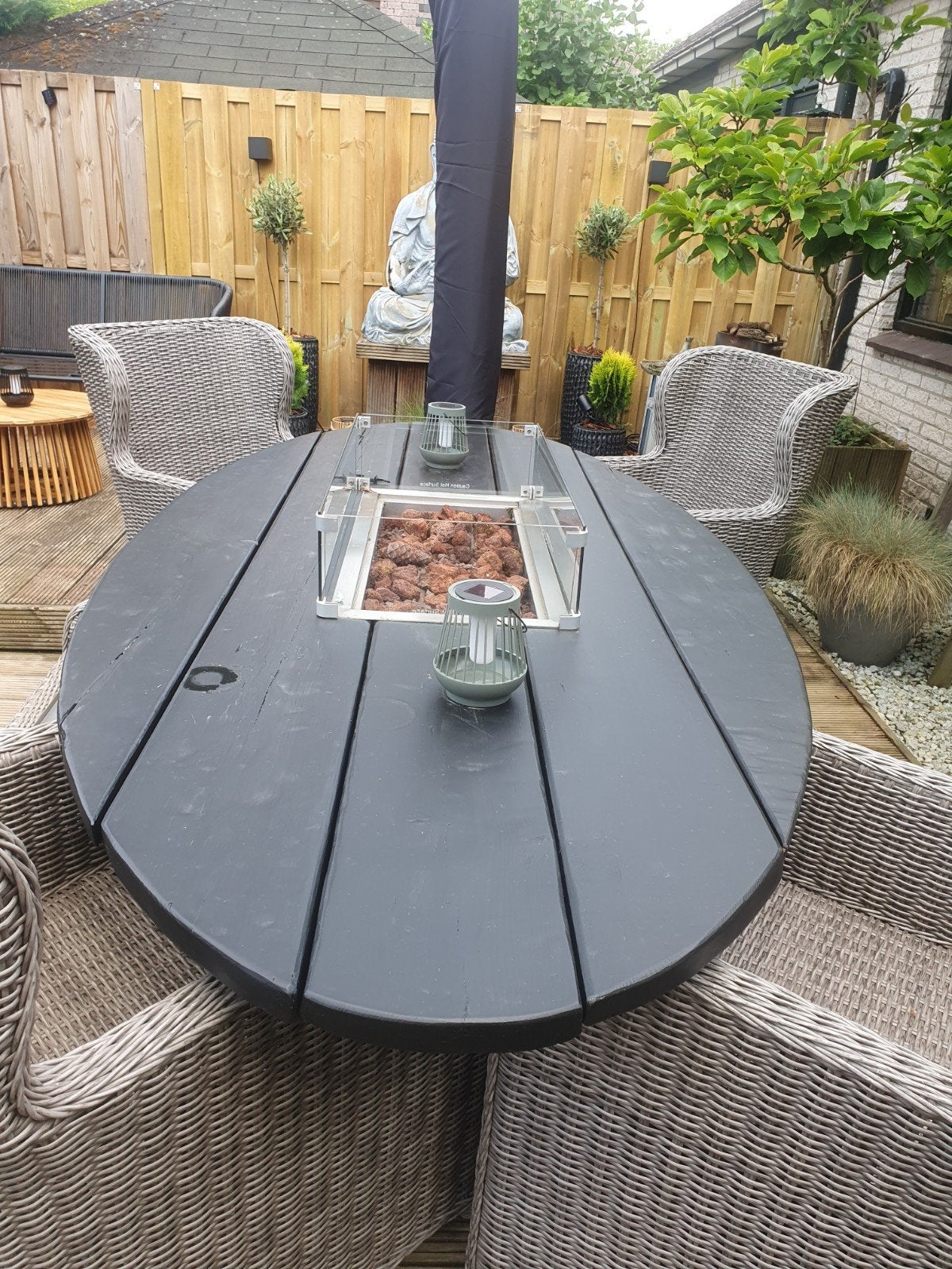Easyfires vuurtafel met gasfles en afdekplaat, Ophalen of Verzenden, Gebruikt, Vuurkorf