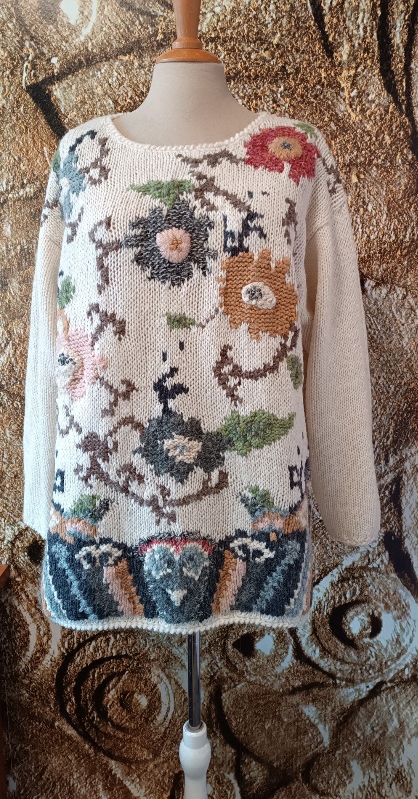 💖 Prachtig handgeborduurde wollen trui L XL, Kleding | Dames, Ophalen of Verzenden, Zo goed als nieuw, Maat 46/48 (XL) of groter
