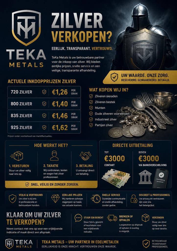 Zilver verkopen? | TeKa Metals, Antiek en Kunst, Ophalen of Verzenden, Zilver
