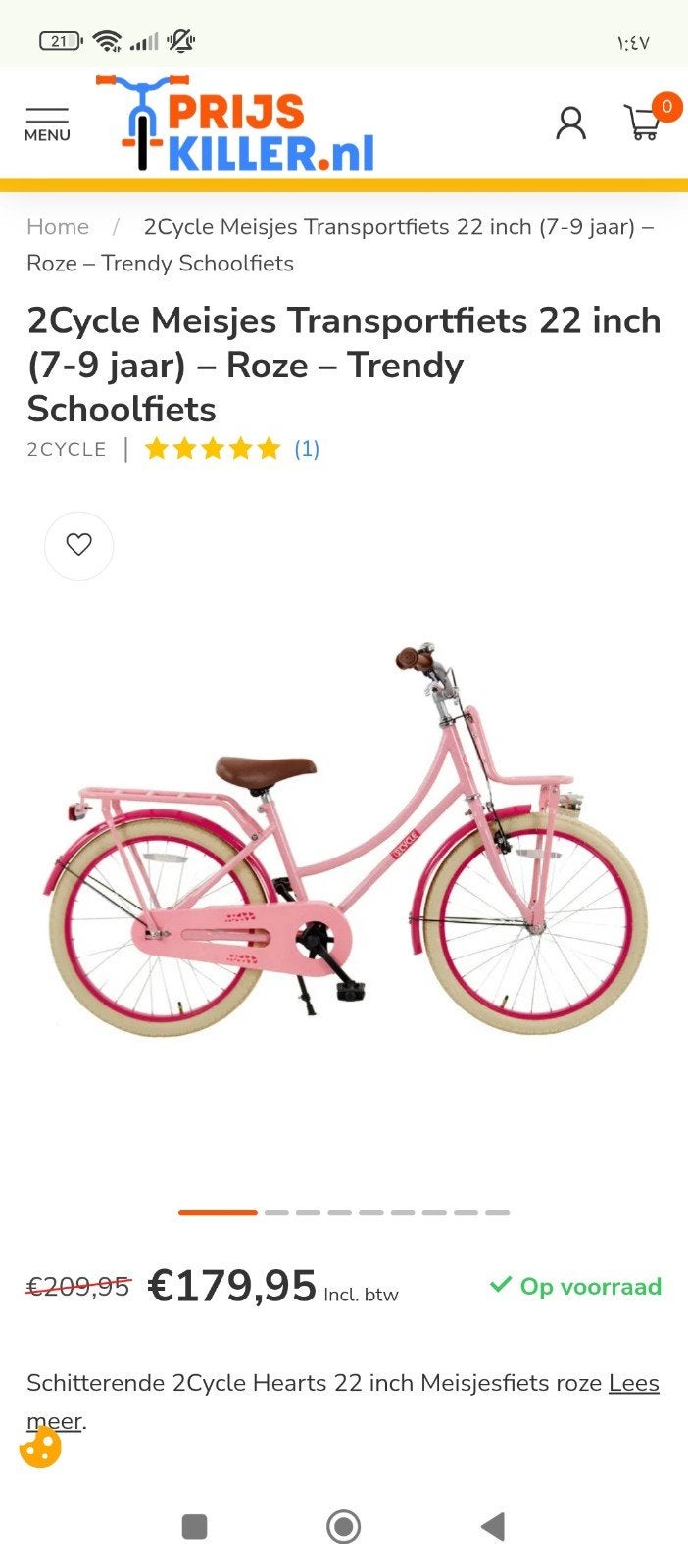 2Cycle Meisjes Transportfiets 22 inch Roze - Trendy Schoolfi, Fietsen en Brommers, Fietsen | Meisjes, Ophalen, 22 inch, Velgrem