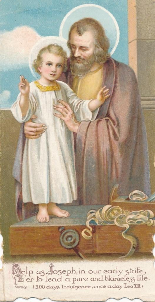 Oud devotieprentje van de Heilige Joseph met Kind Jezus, Ophalen of Verzenden, Zo goed als nieuw, Kaart of Prent, Christendom | Katholiek