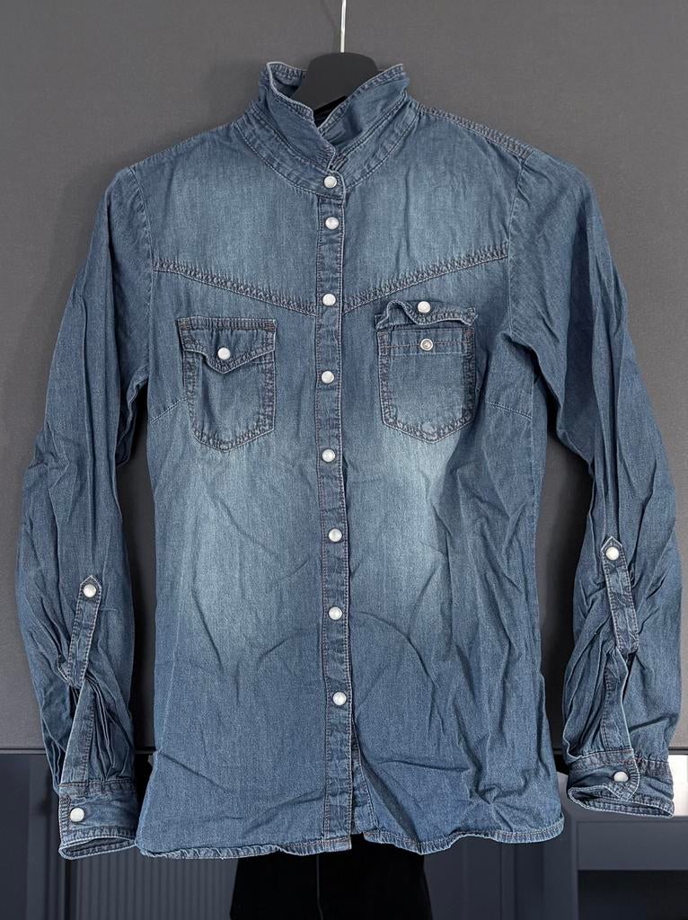 Bonprix jeansblouse maat 34 – denim blouse met drukknopen, Ophalen of Verzenden, Zo goed als nieuw, Maat 34 (XS) of kleiner, Blauw